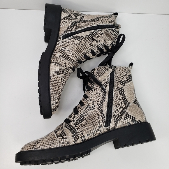 Linea Paolo Trinity Soft Leather Snake Embossed Lace/zip Combat Boots Sz 8M - Picture 5 of 10